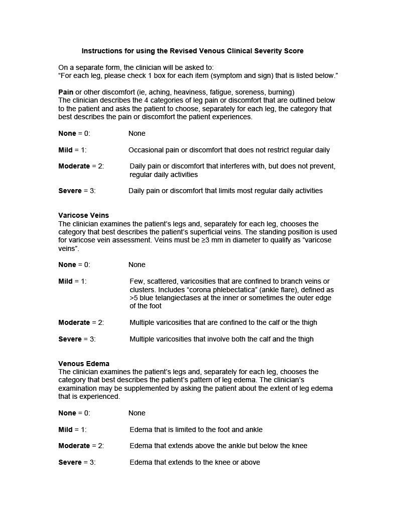 Revised Venous Clinical Severity Score Tables